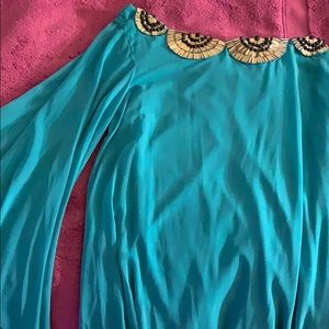 Emerald green cocktail dress w/gold embellishments